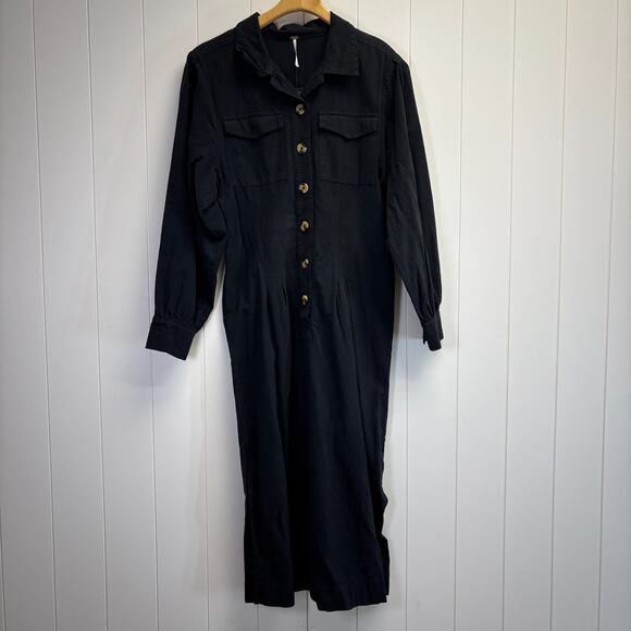 Free People Womens Boho Minimalist Button Down Maxi Dress Size S Charcoal NWT - Picture 1 of 10
